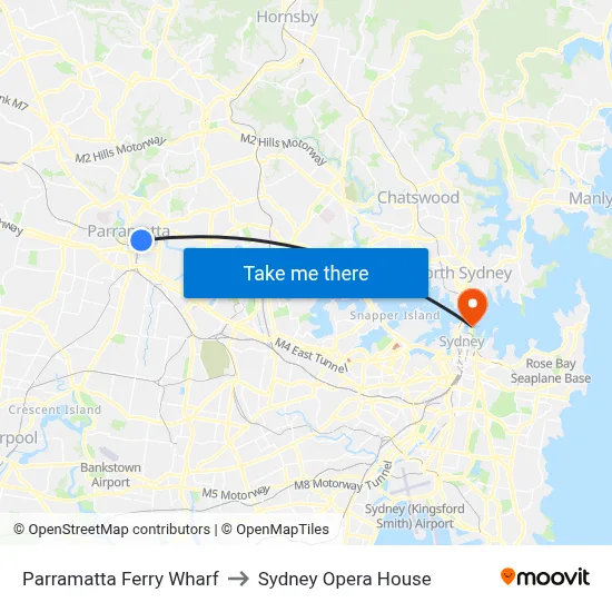 Parramatta Ferry Wharf to Sydney Opera House map