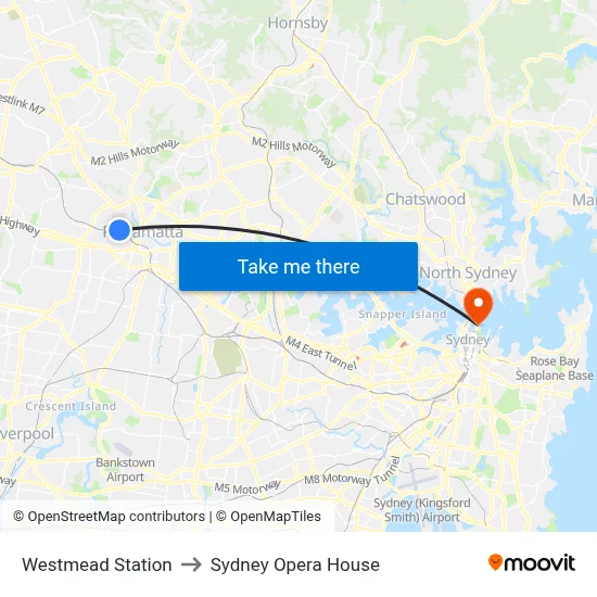 Westmead Station to Sydney Opera House map