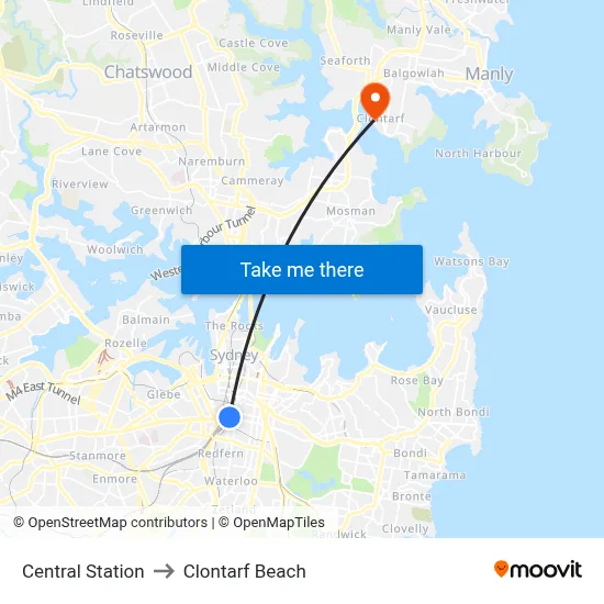 Central Station to Clontarf Beach map
