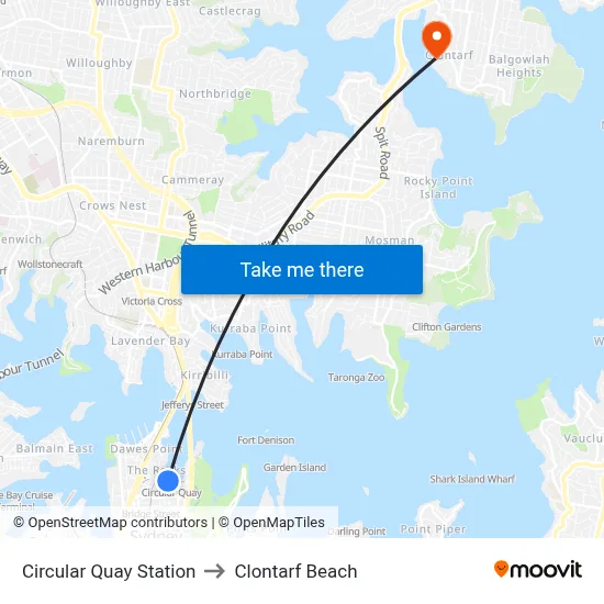 Circular Quay Station to Clontarf Beach map