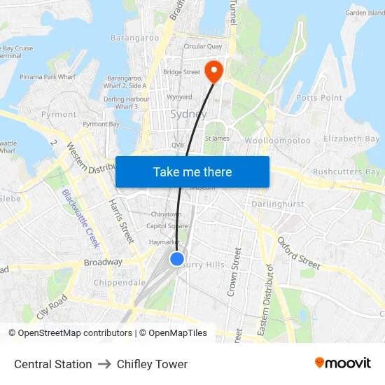 Central Station to Chifley Tower map