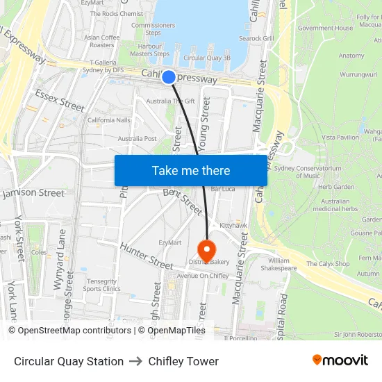 Circular Quay Station to Chifley Tower map