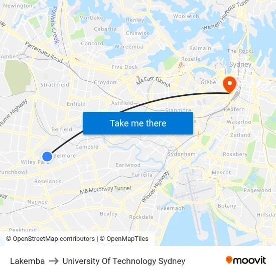 Lakemba to University Of Technology Sydney map