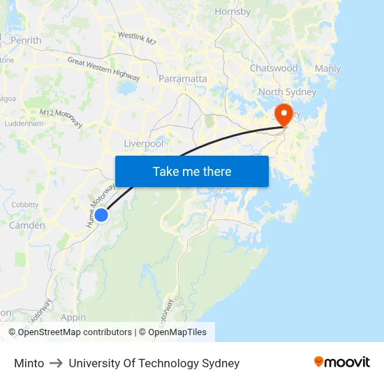 Minto to University Of Technology Sydney map