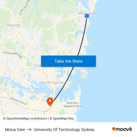 Mona Vale to University Of Technology Sydney map