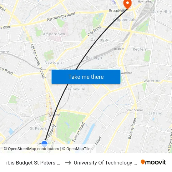 ibis Budget St Peters Sydney to University Of Technology Sydney map