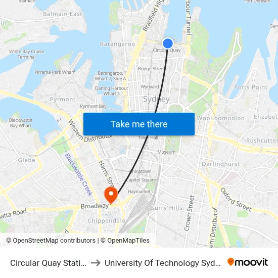 Circular Quay Station to University Of Technology Sydney map