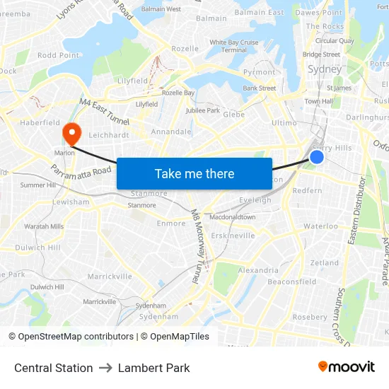 Central Station to Lambert Park map