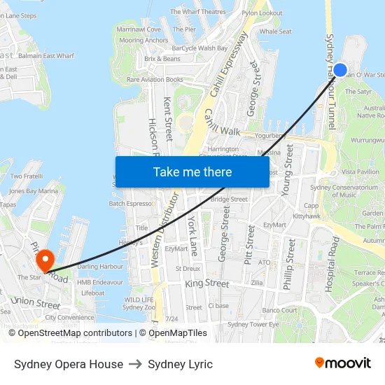 Sydney Opera House to Sydney Lyric map