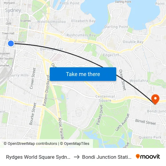 Rydges World Square Sydney to Bondi Junction Station map