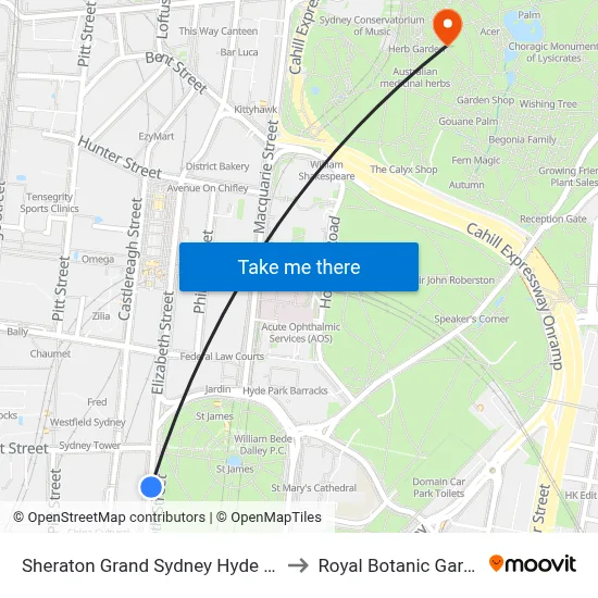 Sheraton Grand Sydney Hyde Park to Royal Botanic Garden map