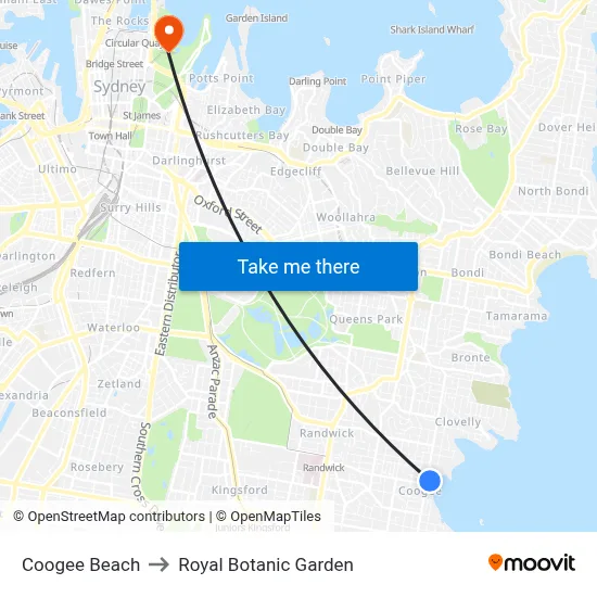 Coogee Beach to Royal Botanic Garden map