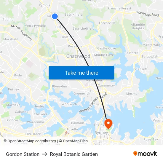 Gordon Station to Royal Botanic Garden map