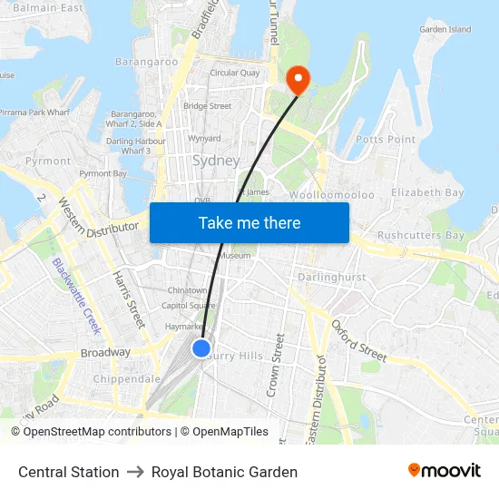 Central Station to Royal Botanic Garden map