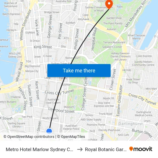 Metro Hotel Marlow Sydney Central to Royal Botanic Garden map