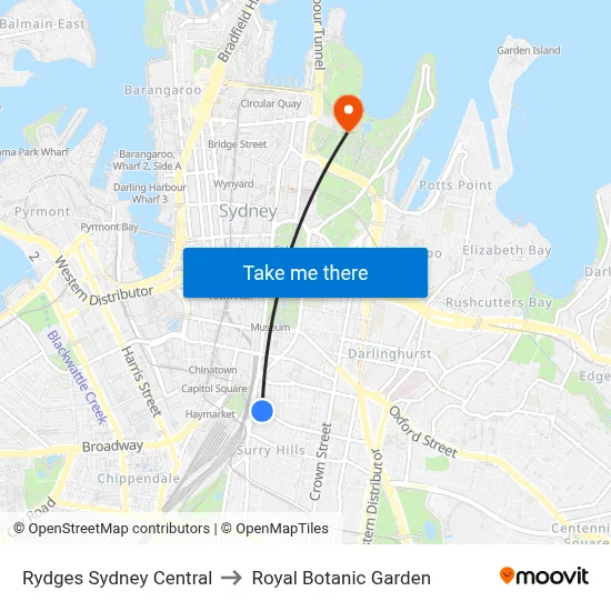 Rydges Sydney Central to Royal Botanic Garden map