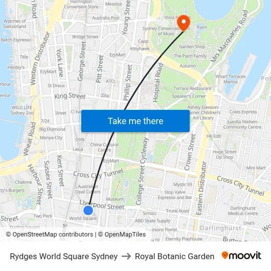 Rydges World Square Sydney to Royal Botanic Garden map