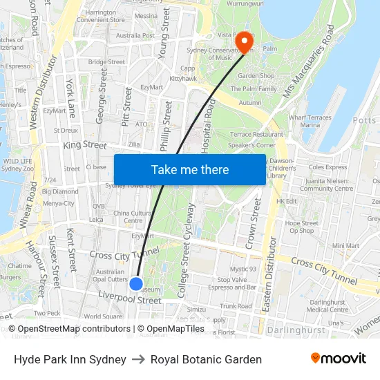 Hyde Park Inn Sydney to Royal Botanic Garden map
