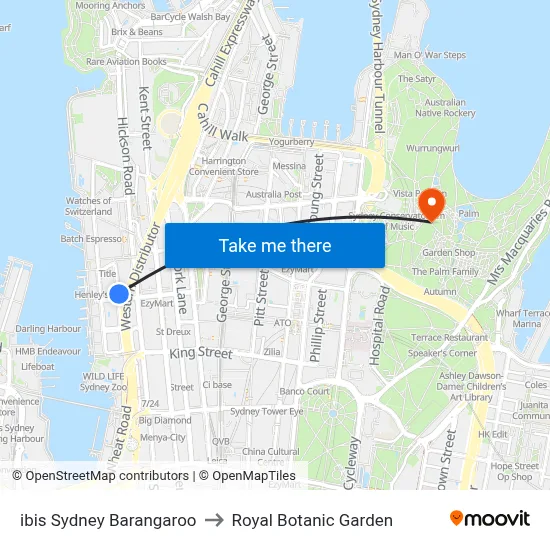 ibis Sydney Barangaroo to Royal Botanic Garden map