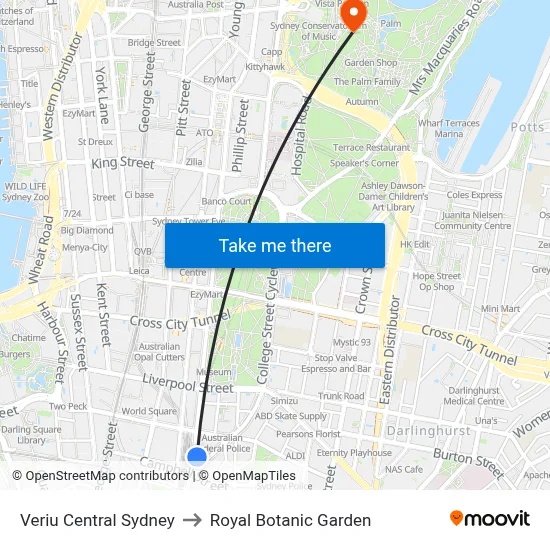 Veriu Central Sydney to Royal Botanic Garden map