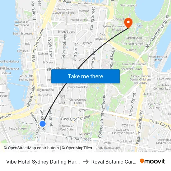 Vibe Hotel Sydney Darling Harbour to Royal Botanic Garden map