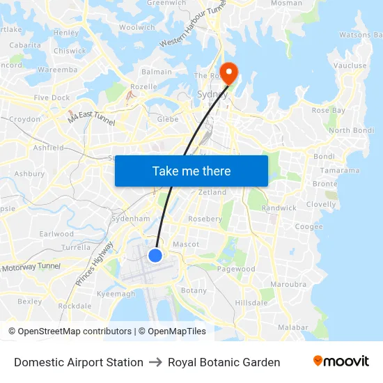 Domestic Airport Station to Royal Botanic Garden map