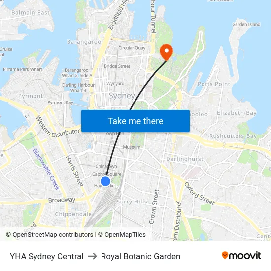 YHA Sydney Central to Royal Botanic Garden map