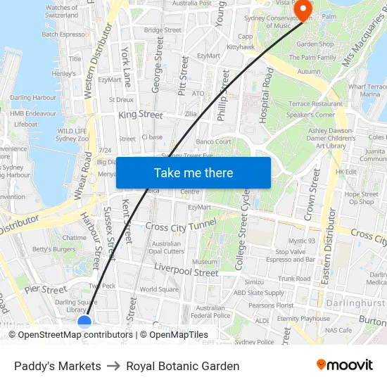 Paddy's Markets to Royal Botanic Garden map