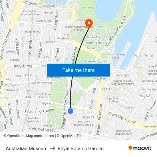 Australian Museum to Royal Botanic Garden map