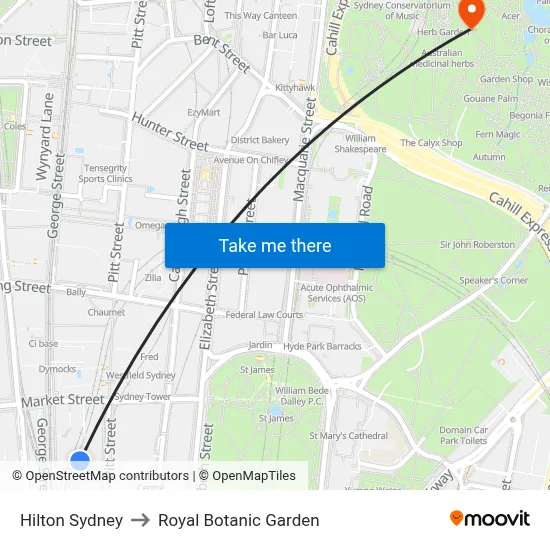Hilton Sydney to Royal Botanic Garden map