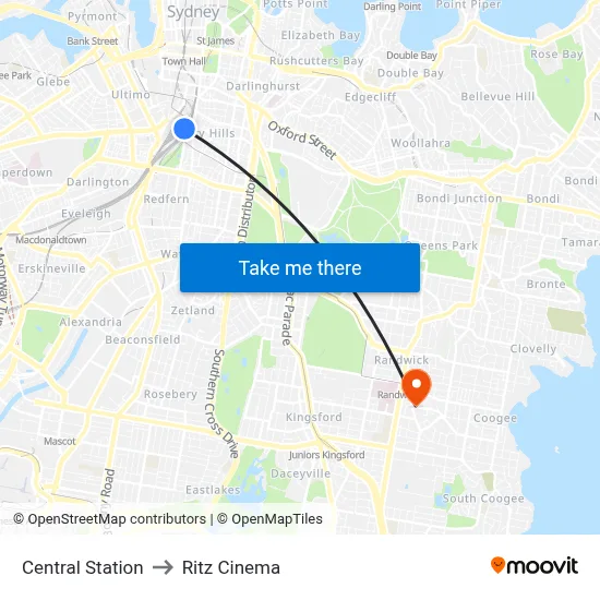 Central Station to Ritz Cinema map