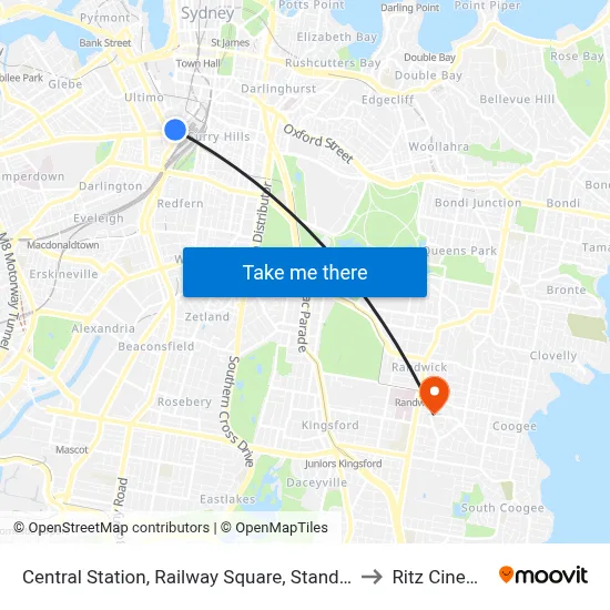 Central Station, Railway Square, Stand M to Ritz Cinema map