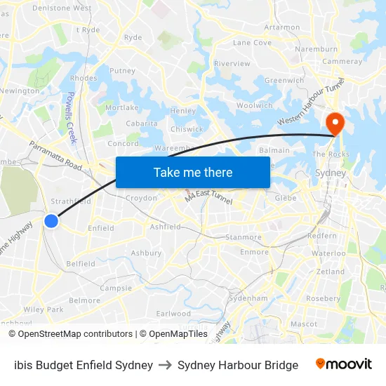 ibis Budget Enfield Sydney to Sydney Harbour Bridge map