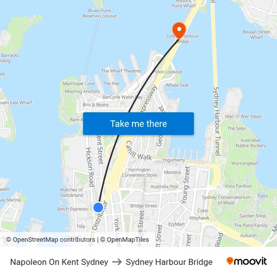 Napoleon On Kent Sydney to Sydney Harbour Bridge map
