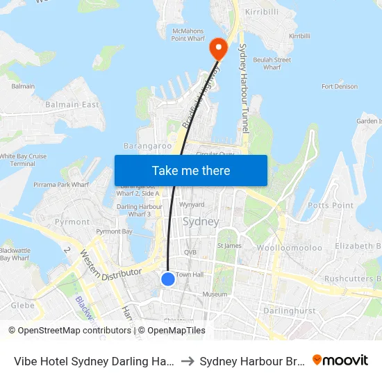 Vibe Hotel Sydney Darling Harbour to Sydney Harbour Bridge map