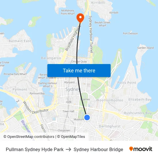 Pullman Sydney Hyde Park to Sydney Harbour Bridge map
