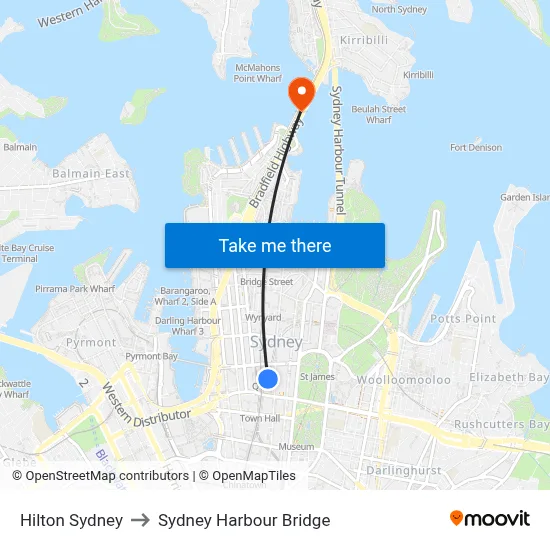 Hilton Sydney to Sydney Harbour Bridge map