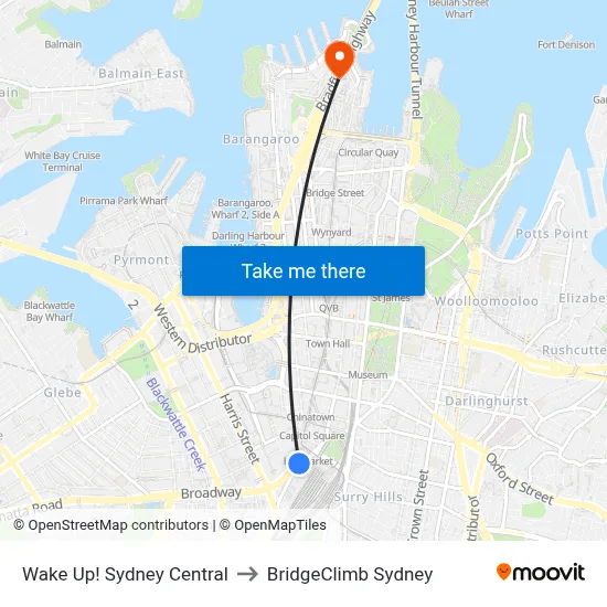 Wake Up! Sydney Central to BridgeClimb Sydney map