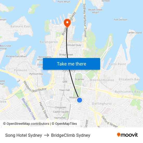 Song Hotel Sydney to BridgeClimb Sydney map