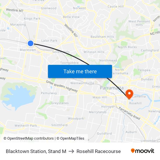 Blacktown Station, Stand M to Rosehill Racecourse map