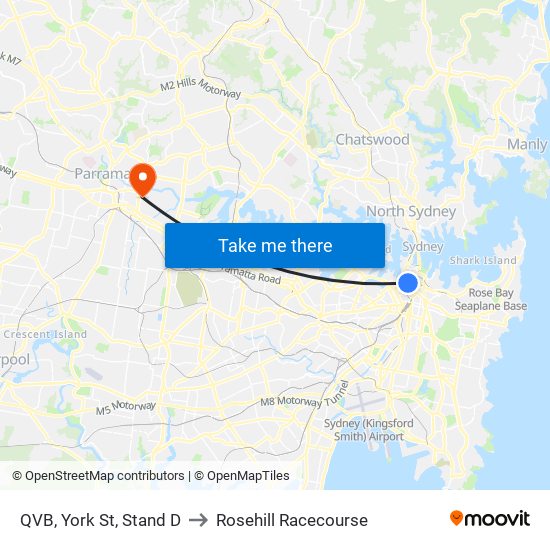 QVB, York St, Stand D to Rosehill Racecourse map