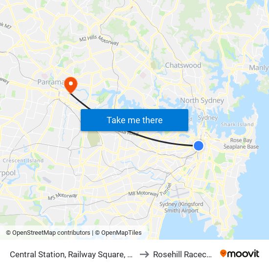 Central Station, Railway Square, Stand M to Rosehill Racecourse map