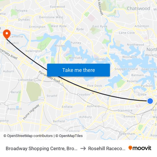 Broadway Shopping Centre, Broadway to Rosehill Racecourse map