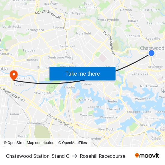 Chatswood Station, Stand C to Rosehill Racecourse map