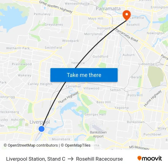 Liverpool Station, Stand C to Rosehill Racecourse map