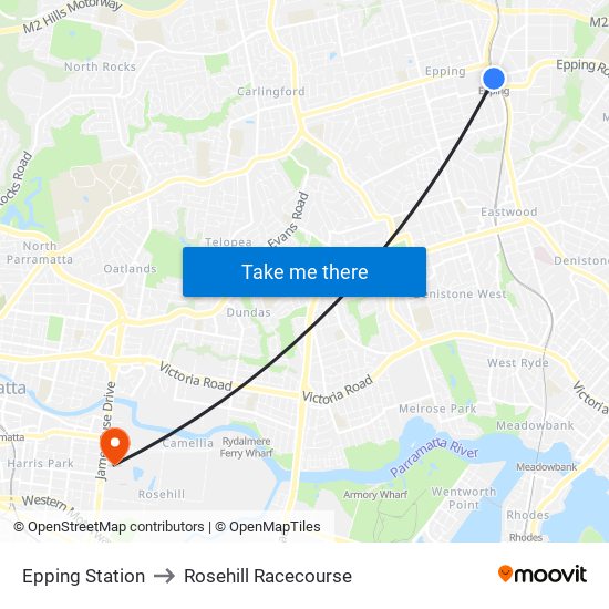 Epping Station to Rosehill Racecourse map