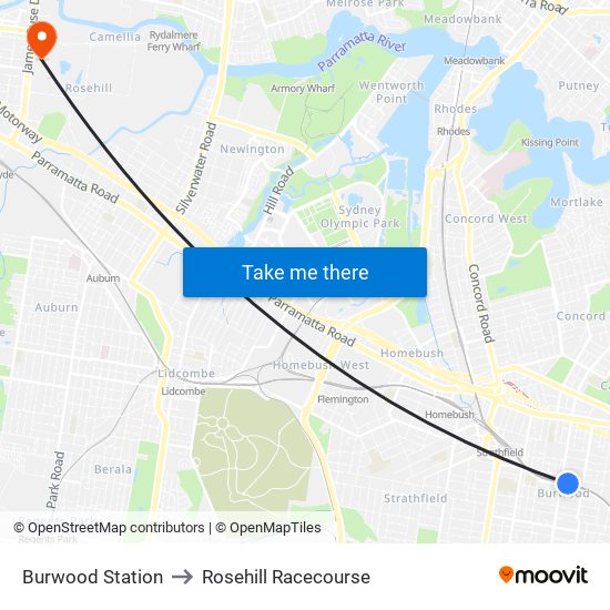 Burwood Station to Rosehill Racecourse map