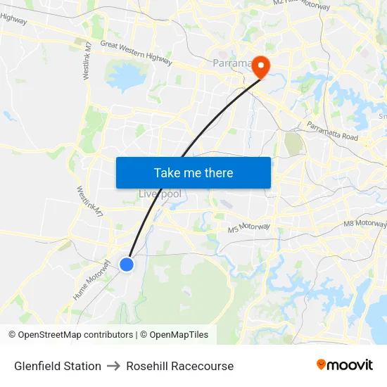 Glenfield Station to Rosehill Racecourse map