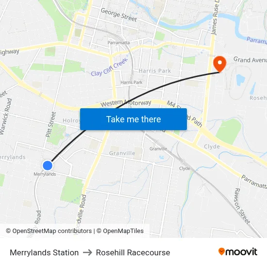Merrylands Station to Rosehill Racecourse map