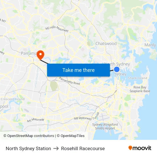 North Sydney Station to Rosehill Racecourse map